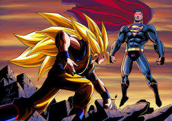 comicsforever:  Son Goku (SSJ3) Vs Superman