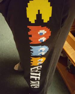 Difficult to see because of the folds, but it says &ldquo;Byte Me!&rdquo;. Some pajama pants I got for Christmas. Very comfy too!  #pacman # #blinky #inky #clyde #byteme