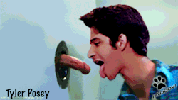 meooowz:  Tyler Posey licking an anonymous glory hole cock.  