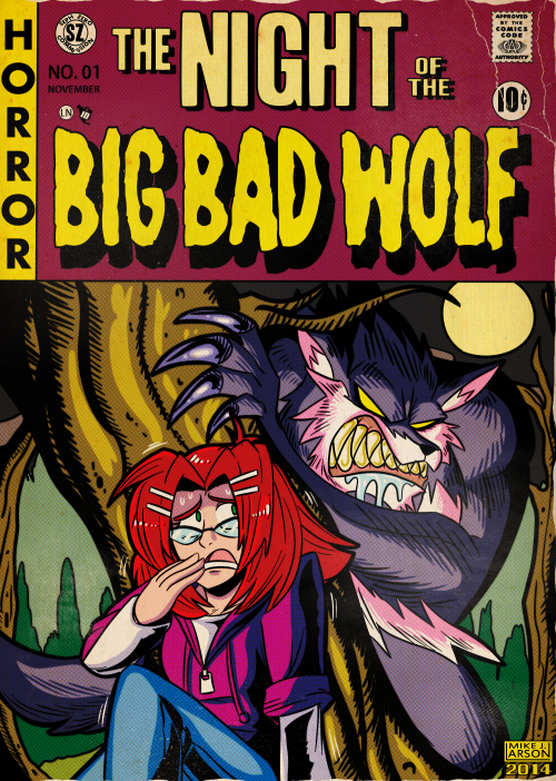This was commissioned by someone on deviantART called Sephzero, and he wanted me to make a vintage comic cover featuring his characters, Nelly, and Big Bad Wolf.