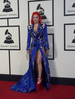 bloodyxmary:  Lady Gaga arrive on the red carpet during the 58th Annual Grammy Music Awards in Los Angeles February 15, 2016