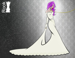 rook-07:  Bondage Bride satanicmechanic commissioned me to draw his fiancé bound in her wedding dress. This is what I came up with. I wanted to do something different, so I attached the train of the dress to a ring at the end of the armbinder. Enjoy!
