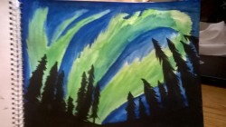 I’m a really awful watercolor painter but I do it anyways. I painted the northern lights in Alaska, or as my mom called it when I was a child, “the green magic”. I really miss home:/
