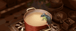 wonderful-disney-recpies:   Remy - Ratatouille Ham Potato Leek Soup “Boneapetit!” - Remy WHAT YOU’LL NEED 3-4 Russet Potatoes (Sliced) 2 Leeks 3 Tpbs Butter 3 ½ Cups Chicken Broth  1 Large Rat 1 Cup Heavy Cream 1 Large Onion (Finely Diced) 1 Pinch