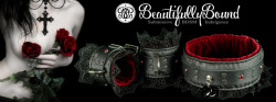bdsmbeautifullybound:  My new all time favourite set. Black leather and blood red velvet, black rivets and the prettiest lace ever. These are coming your way masterslittlepusspuss http://bdsmbeautifullybound.tumblr.com