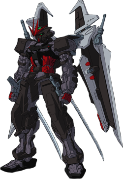 the-three-seconds-warning:  MBF-P0X Gundam Astray Noir  The Gundam Astray Noir is an improved Astray prototype produced in secret as part of the Actaeon Project.  The suit’s name originates from its use of the Noir Striker, allowing it to feature a