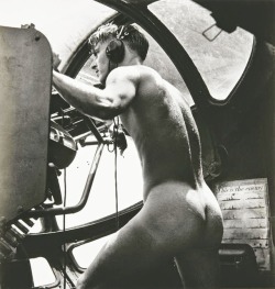 headmandream:Horace Bristol: The Naked Gunner, Rabaul, 1944 This young crewman of a US Navy “Dumbo” PBY rescue mission has just jumped into the water of Rabaul Harbor to rescue a badly burned Marine pilot who was shot down while bombing the Japanese-held