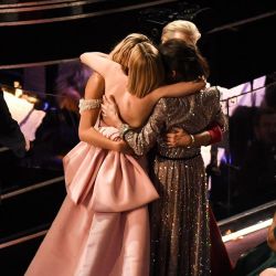 missaudreyhepburns: Margot Robbie, Saoirse Ronan, Sally Hawkins and Meryl Streep hugging after losing the leading actress award.
