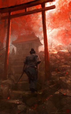 fantasy-art-engine:A Samurai Ascends the Stairs by Jon McCoy