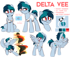 I made an OC, she’s called Delta Vee and is a rocket engineer who’s gone a bit  crazy after multiple close contact encounters with explosions and inhaling fuel and rocket fumes over the yearsHer cutie mark: LINK