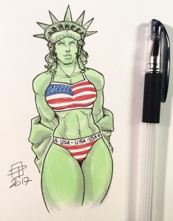 callmepo: USA! USA! USA!  A tiny doodle of another green patriotic lady to end the day with. 