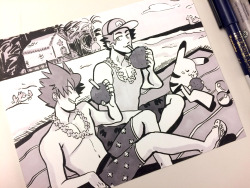dinojay: #Inktober 26: Red and Blue in Alola - rivals going on vacation! (so excited to see them in #PokemonSunMoon !) 