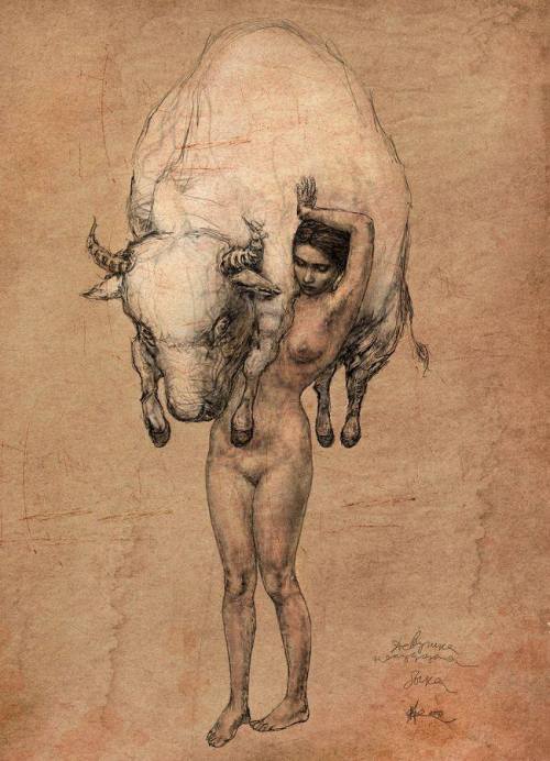 talonabraxas:  Woman Carrying The Bull by  Vladimir Fokanov  