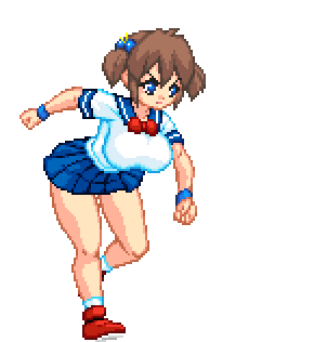 Busty school girl delivering a powerful front kick panty shot.