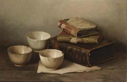 art-and-things-of-beauty:  Henk Bos (Dutch, 1901-1979)  Still life with books and bowls, oil on canvas, 31 x 45 cm. 