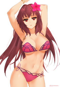 sendrawz:    It’s bikini day in Japan so I thought I’d draw Scathach in her swimsuit ^_^b 