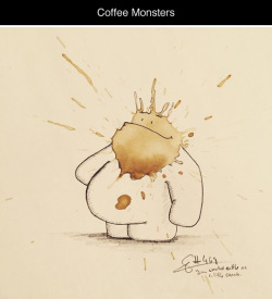 tastefullyoffensive:  Artist Stefan Kuhnigk Turns Coffee Stains Into Cute Monsters (via imgur)Related: Coffee Cup Comics by Josh Hara 