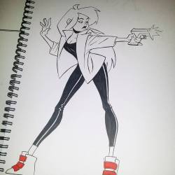 bestgriff:  Girl with a gun. #inktober #inktober2016 #artist #art #character #cartoon #girl #woman #ink   Love the design.