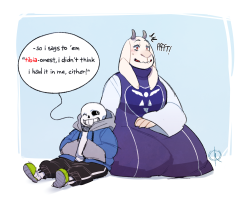 leeffi: i like to imagine that even little displays of affection from toriel, is enough to throw off sans’ cool &amp; reduce him to a blushy, flustered mess. (yessiree i’m soriel trash for life lmao) 