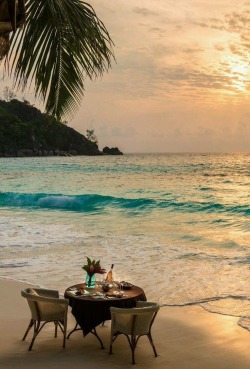 the-naughty-southern-belle:  they-call-me-nita:  Dinner on the beach  The Four Seasons Resort, The Seychelles  Here. Now. Please!!  Sir??