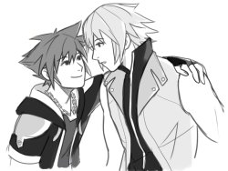 kinglets:  soriku #6 (kiss on the lips) for drivegauge@twitter. this is sort of a screenshot redraw of that ending scene in ddd 