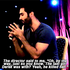 dailytylerhoechlin:  Is it hard to play a scene when you don’t know whether your character is being nefarious or truthful? Very good question! It is hard. My favourite one was the scene when Derek says to Ms. Blake, “Everyone around me gets hurt.”