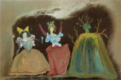 Three Female Figures In Festive Gowns, Salvador Dali, 1981.
