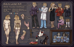 fauxlacine:  Full reference sheet for Evelyn including all her life stages and some other things worthy of note.Other random info:Bilingual, speaking both English and Quebecois frenchAttended St Christopher’s Catholic SchoolAttended McGill universityIn