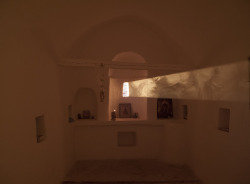 kunopes:  Sunrise through the window of the east wall of a chapel to St. Anne at the Monastery of St. Catherine at Mount Sinai, by Fr. Justin. 