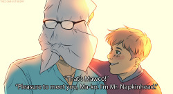 Jeanbo: Daddy, do Mr. Napkinhead!!Jean: I don’t think Marco wants to see that, kiddo. Marco: What’s Mr. Napkinhead?&ndash;From the Holiday AU because this movie has always had a special place in my heart (especially now that i incorporated my fav