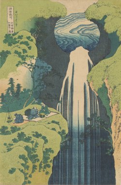typhlonectes: Katsushika  Hokusai (1760–1849), Amida waterfall, deep beyond the Kiso highway.  1833. Colour woodblock.