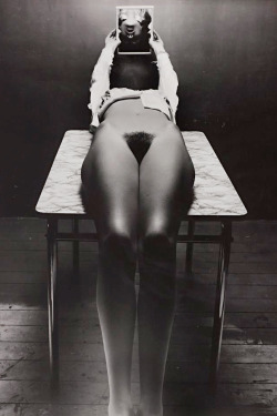 pjmix:  GUY BOURDIN, Untitled (Nude on a table), 1971 (via PHILLIPS) 