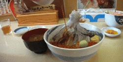 sixpenceee:  mykous:  sixpenceee:  A dancing squid bowl dish in Japan The basic idea is that the high sodium in the soy sauce causes the nerves in the squid to become active and spasm VIDEO  …if it causes the nerves to spasm, wouldn’t this be painful