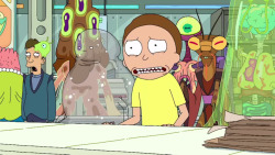 garceuslegend:  So…Rick and Morty are crossing over with the Simpsons.Who have crossed over with South Park…And Futurama…(which can also be seen in the Brain Slug in the first image)And Family Guy…(During which they dropped the Bob’s Burgers