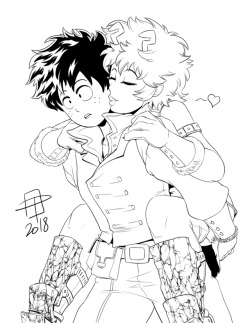 callmepo: I am a big fan of Boku No Hero Academia (My Hero Academia) and was thrilled to be asked to draw these characters for a commission - in their fantasy outfits no less!  The client asked for an inked pin-up of Izuku and Mina but I wanted to try