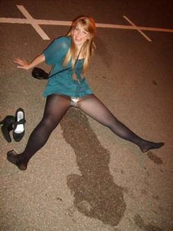 hot-chicks-pissing: Hot Chicks Pissing - http://hot-chicks-pissing.tumblr.com Shameless girl in black tights peed herself in a parking lot.