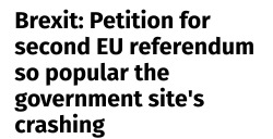 emma&ndash;thompson:  GUYS. THIS IS IMPORTANT. The petition calling for a second referendum based on the fact that the leave vote lacked a majority of 60% has crashed because of how many people are signing!! The petition only required 100,000 signatures