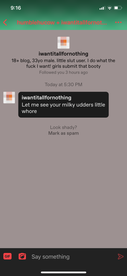 makeyoumilky:  humblehucow:THIS ☝️☝️☝️IS NOT HOW YOU INTERACT WITH SOMEONE 👏I don’t care what you call yourself in the bedroom, but people who run porn blogs do not owe you anything 👏 Getting gross messages like this from people who