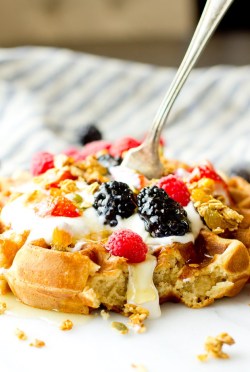 fullcravings:  Brown Butter Waffles with Yogurt and Fruit   Like this blog? Visit my Home Page or Video page for more!And please Subscribe to the Email Club  (it&rsquo;s free) for a sexy bonus gift :)~Rebloging the Art of the female form, Sweets, and