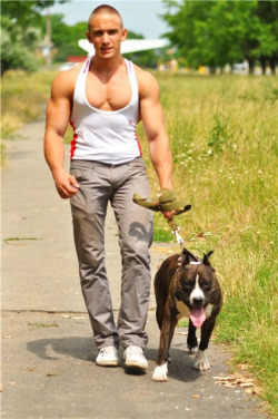 alphaguys:  str8guy4fags2serve:  If the dude can’t keep a fag in line, the dog probably can.  Master takes his dog for a walk every day. His fag slave, just once in a while. 