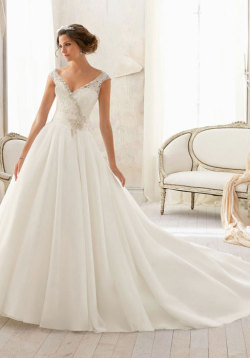 weddingdress-shop:  v-bac v-neck natural waist chapel train a-line wedding dress