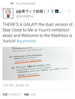 kuro-ken: confirmed there will be the gala exhibition performances, thank you to OP! I wonder if Viktor and Yuuri will skate this together as a pair??Also the name above Yurio’s is Otabek! But his is the free skate song.