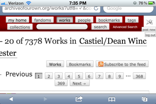 Does anyone see what I see… Oh Archive you are our best friend… 369 pages of Castiel/Dean Winchester.