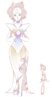 aria-pari:  My take on how would White diamond would look. This is heavily influenced by the theory, “Pearl is WD’s” and “WD is the diamond leader”Also, the Dia heads seem to love frilly clothes~