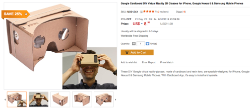 futurescope:  Google Cardboard DIY Virtual Reality 3D Glasses for Ű.99 / 7,15€ Not sure why I’m receiving the newsletter from them (my filters are deleting them instantly). But this one grabbed my attention. Insofar because it’s high-low-tech from