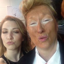 jukadiie:  visavee:  snatchedweaves:  justlearningasigo:  coconutmilk83:  Meryl Streep, dressed as Donald Trump, backstage at the  2016 Public Theater Gala at Delacorte Theater on June 6, 2016 in New  York City (source 1, source 2)  She did not OMG  BYE