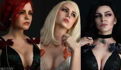 milligan-vick:  The Witcher: Wild Hunt Iris as YenneferTorie as KeiraFenix.Fatalist as Triss photo by me Ypu can buy an underwear like this here https://www.facebook.com/fdcosplayteam (email   fdcosplayshop@gmail.com ) 