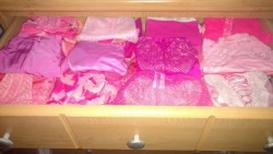 pantycollector:Did a little sorting and organizing… Had to get all the pinks together for next month, and sorted the 2 lower drawers by style, cuz it was a bitch to find fuckin’ ANYthing 