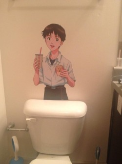 attackonpizzahut:  this is in my friends bathroom  What if you missed and peed all over his face, drink and fries?