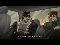 giiorno:  hes looking directly at jotaro as he says that. totally subtle.  I think he thinks the view SUX